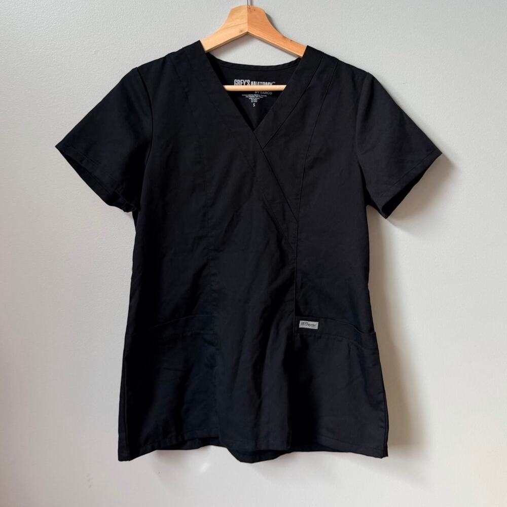 Grey’s Anatomy by Barco Black Scrub Top Women’s S Mock Wrap Nursing Medical